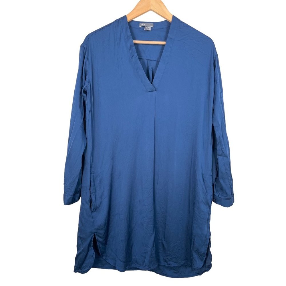 Vince blue‎ Silk blend satin tunic minimalist blue sz 2